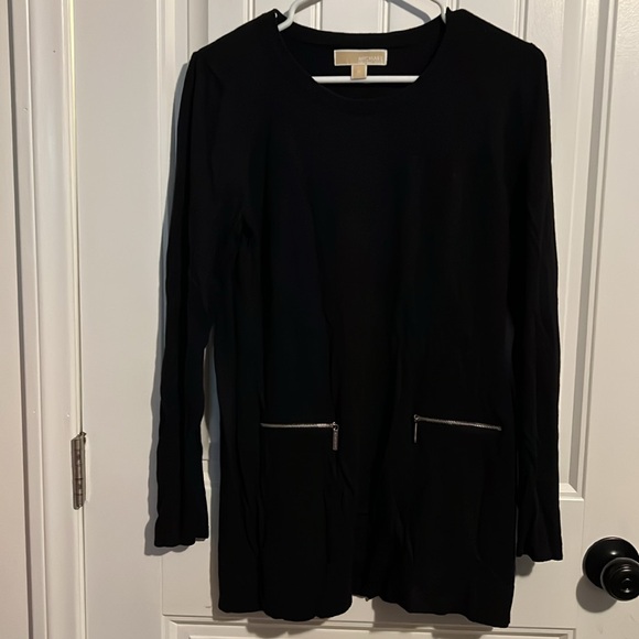 Michael Kors, black light knit, long sleeve dress with faux pocket zippers. - Picture 1 of 11